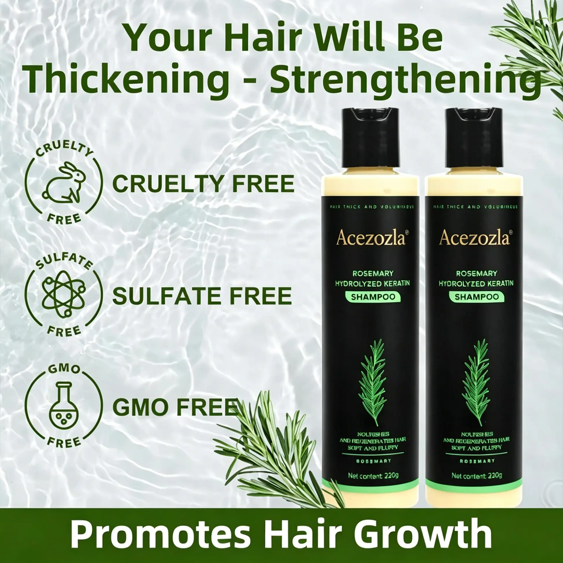 Acezozla® Rosemary Shampoo | Hair Growth & Anti-Dandruff Scalp Treatment